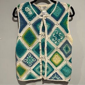 VINTAGE 1996 Susan Bristol Quilted Vest Sz S Blue Turquoise - Rare Find!